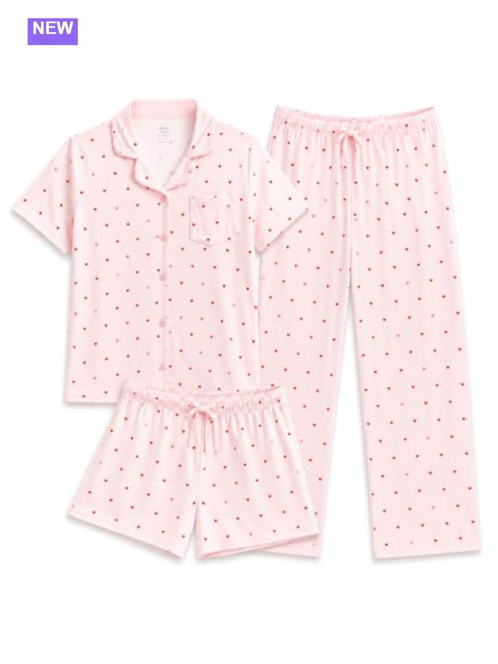 Girls 3-Piece Pajama Set Button Down Top Shorts Pants Soft Sleepwear